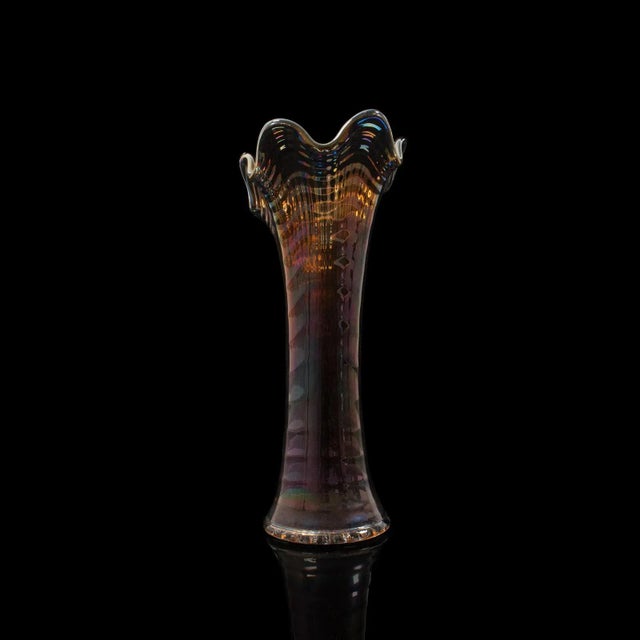 Chrome Mid Century Decorative Carnival Glass Vase For Sale - Image 8 of 13
