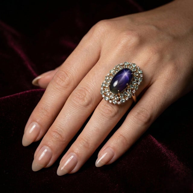 Contemporary Rare 14k Gold Gia 8.89 Carat Weight Black Opal, Alexandrite & Diamond Halo Ring, Size 8.5 For Sale - Image 3 of 13