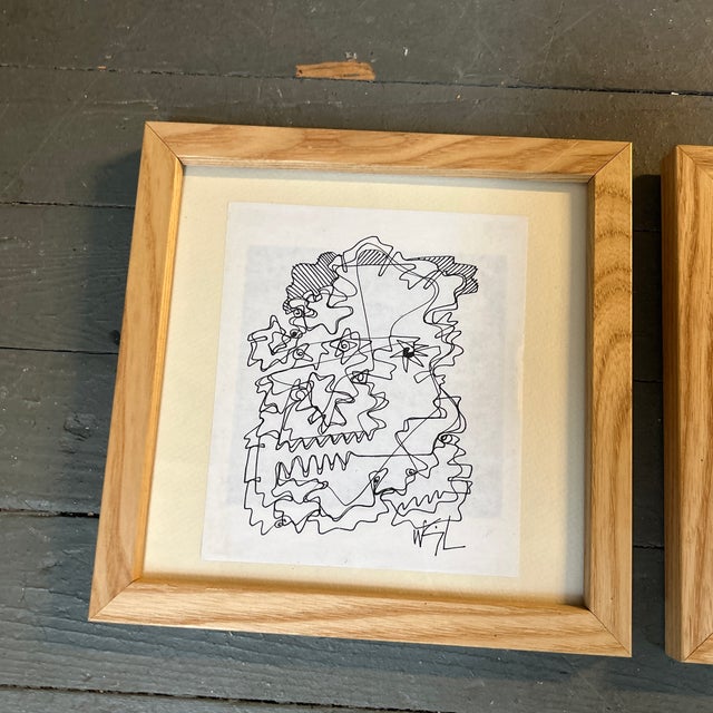 Set of three contemporary original Wayne Cunningham abstract pen and ink drawings. Signed and framed. Drawings measure...