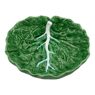 Bordallo Pinheiro Cabbage Leaf Bowl Pressed Frog Mark Portugal Majolica 7.5" For Sale