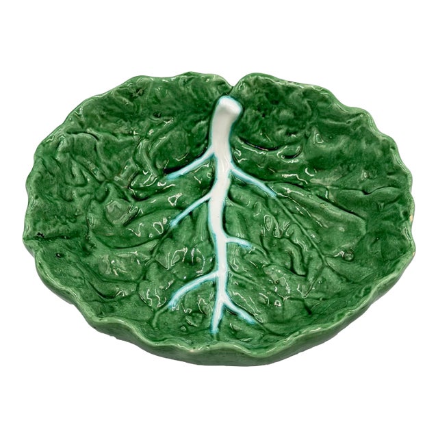 Bordallo Pinheiro Cabbage Leaf Bowl Pressed Frog Mark Portugal Majolica 7.5" For Sale