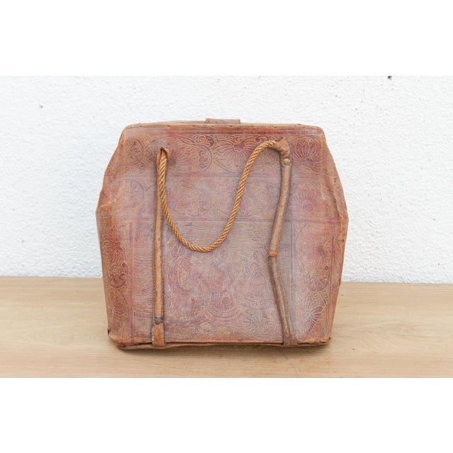 1960s Vintage Indian Tooled Leather Satchel For Sale - Image 5 of 8