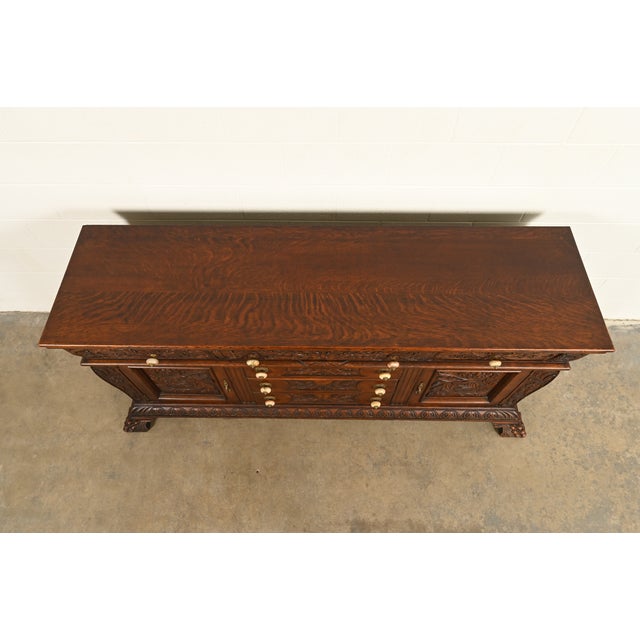 R. J. Horner Style Antique Victorian Renaissance Revival Carved Oak Sideboard Credenza or Bar Cabinet, Circa 1890s For Sale In South Bend - Image 6 of 12