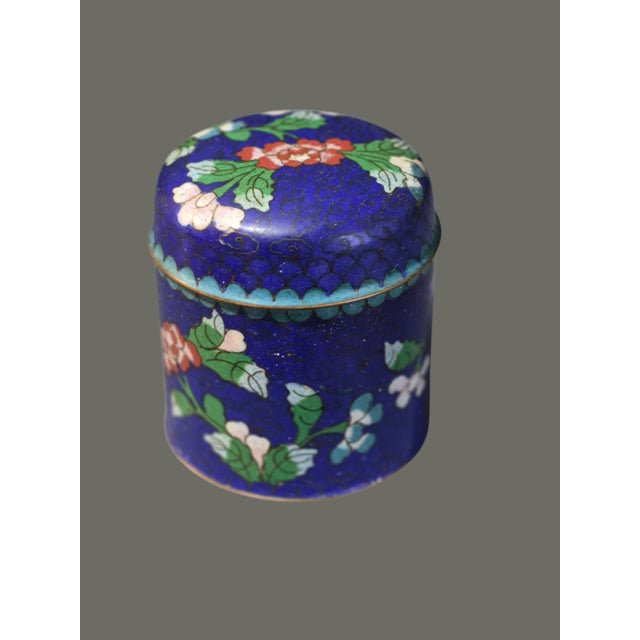 Asian Vintage Asian Cobalt Blue Floral Cloisonné Covered Jar For Sale - Image 3 of 7