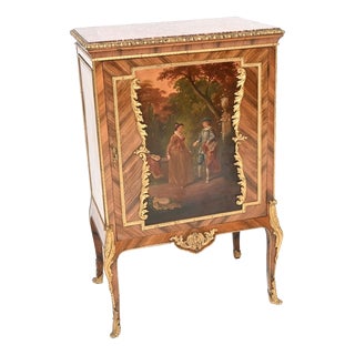 Antique French Marble Top Painted Cabinet, 1880 For Sale