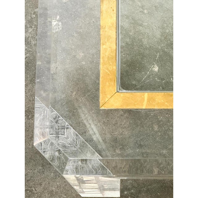 Acrylic Glass Coffee Table with Brass Details and Glass Plate, France, 1980s For Sale - Image 3 of 15