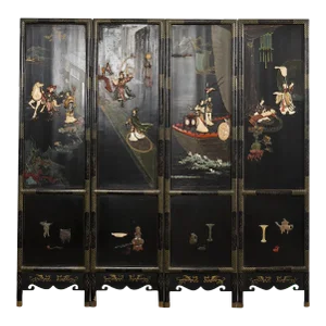 Chinese Export Four Panel Carved Soapstone Coromandel Screen