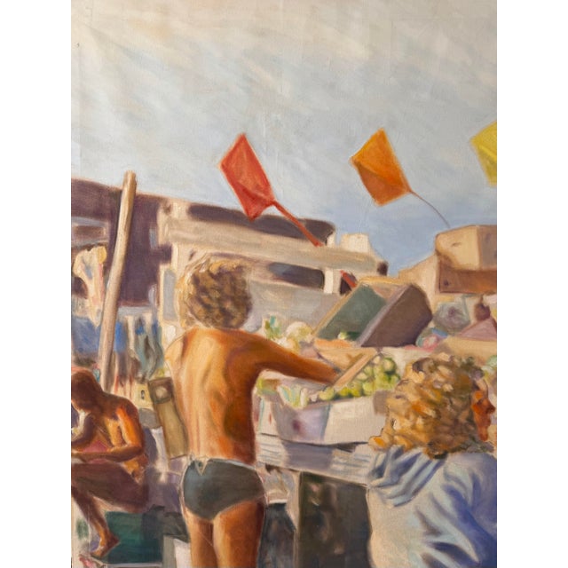 Realism Large 1980's Southern California Coastal Market Scene Painting For Sale - Image 3 of 8
