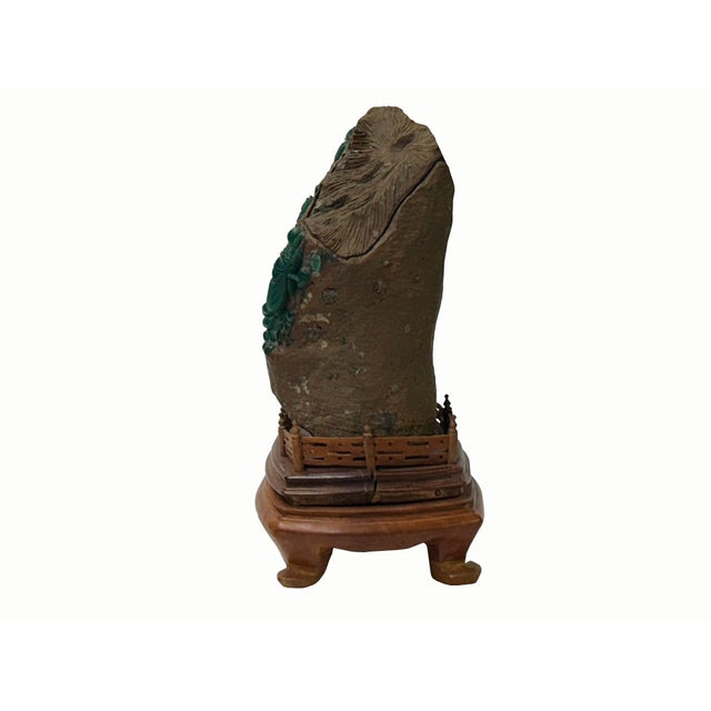 Green Vintage Naturalistic Scholars Rock Sculpture Dark Green Stone Cicada Accent For Sale - Image 8 of 15