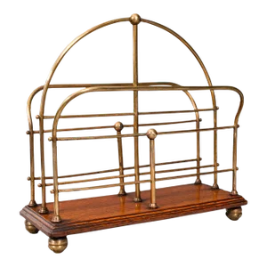 1900s Antique Victorian English Oak Newspaper Rack
