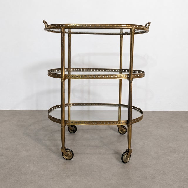 Vintage Brass and Glass Three-Tier Serving Trolley, 1950s For Sale - Image 9 of 9