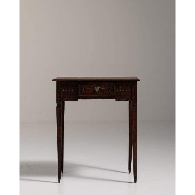 19th Century France Rich Walnut Brown Carved Walnut Side Table With Drawer For Sale - Image 4 of 11