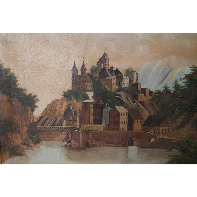French Oil Painting of Castle on a Hill, Early 20th Century, Framed For Sale - Image 4 of 13