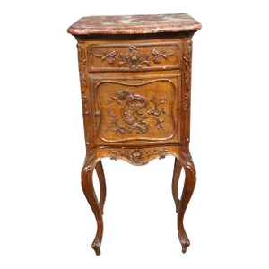 Walnut & Marble Carved Nightstand