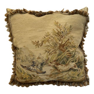 Vintage Dog Hunting Aubusson Decorative Pillow For Sale