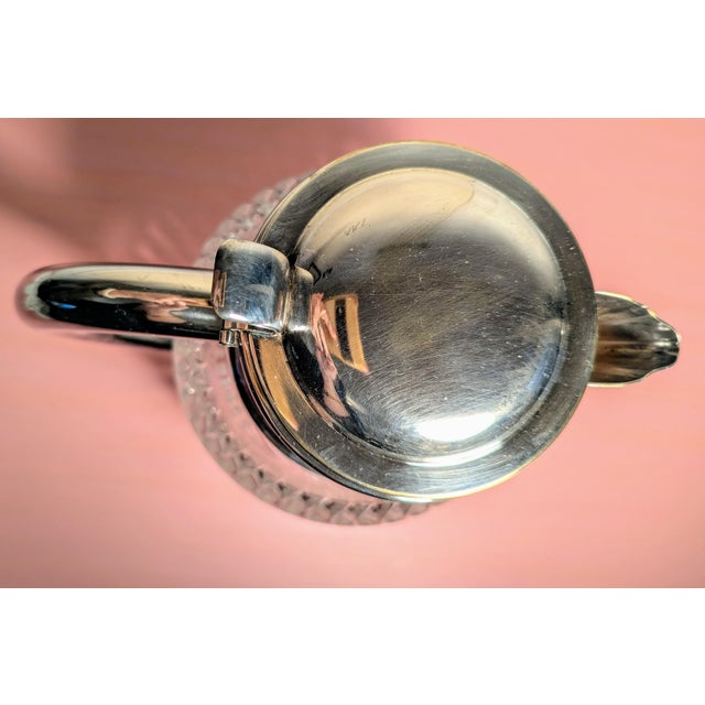 Metal Vintage German d.r.g.m. Cut Crystal Water Pitcher With Grape Engraving & Silverplate Handle For Sale - Image 7 of 12