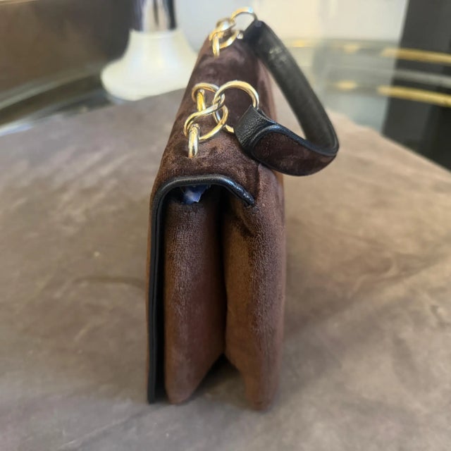 1980s Modern Brown Velvet and Leather Italian Hand-Bag by Morando For Sale - Image 10 of 17