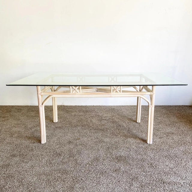 Incredible vintage bohemian bamboo rattan dining table base.