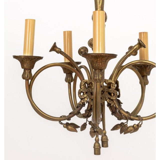 Late 20th Century Louis XVI Style Brass Five-Branch Chandelier For Sale - Image 5 of 9