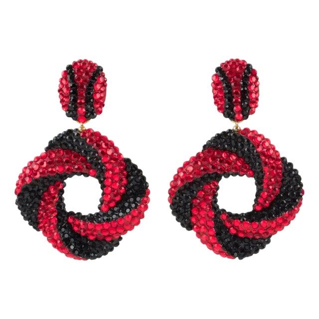 Richard Kerr Red and Black Jeweled Clip Earrings For Sale