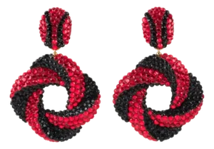 Richard Kerr Red and Black Jeweled Clip Earrings