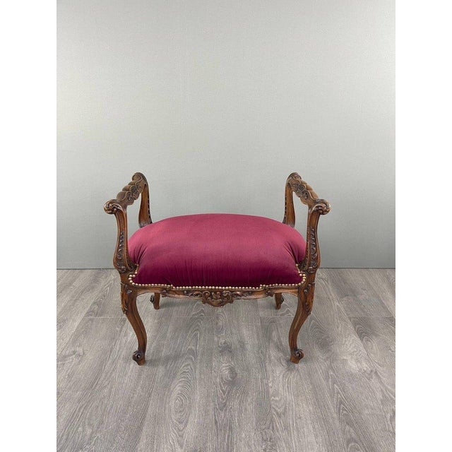 Red 19th Century Louis XV Chair and Ottoman Set, 1890s, Set of 2 For Sale - Image 8 of 12