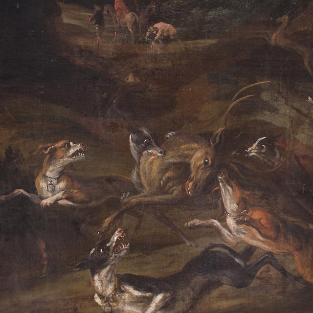 Late 18th Century Italian Artist, Deer Hunting Scene, 1770, Oil on Canvas, Framed For Sale - Image 5 of 16