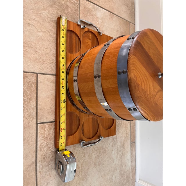 Plastic Vintage Towle Silversmiths Wooden Ice Bucket/ Wine Chiller Barrel and Tray For Sale - Image 7 of 12