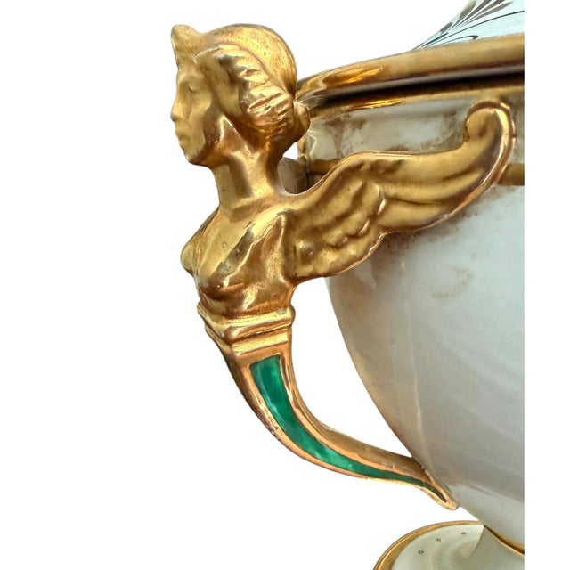 Ceramic Vintage Ugo Zaccagnini Italian Neoclassical Urns With Faux Malachite Cartouches - A Pair For Sale - Image 7 of 15