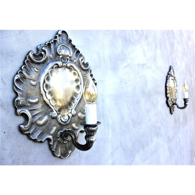 Italian Rococo Revival Zinc Wall Sconces, 1950s, Set of 2 For Sale - Image 4 of 10
