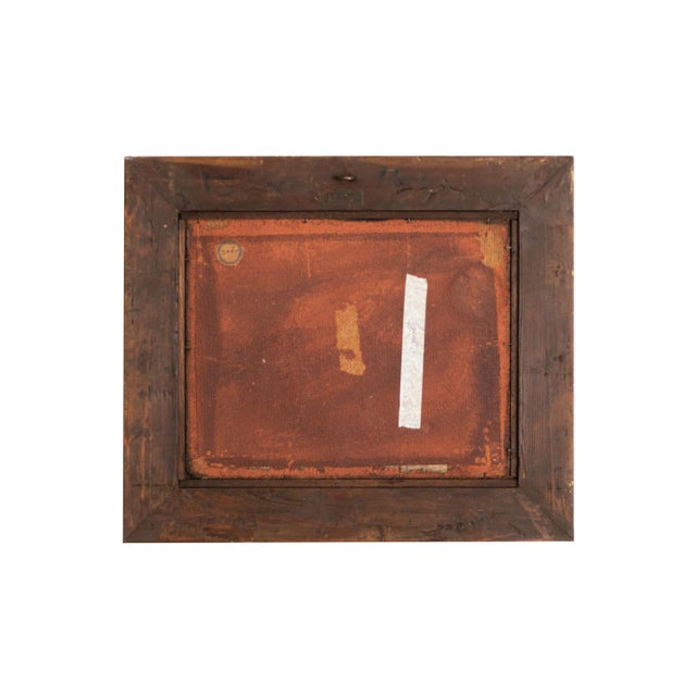 A post-impressionism winter snow path landscape painting with melancholic background and several figures ahead by sir...