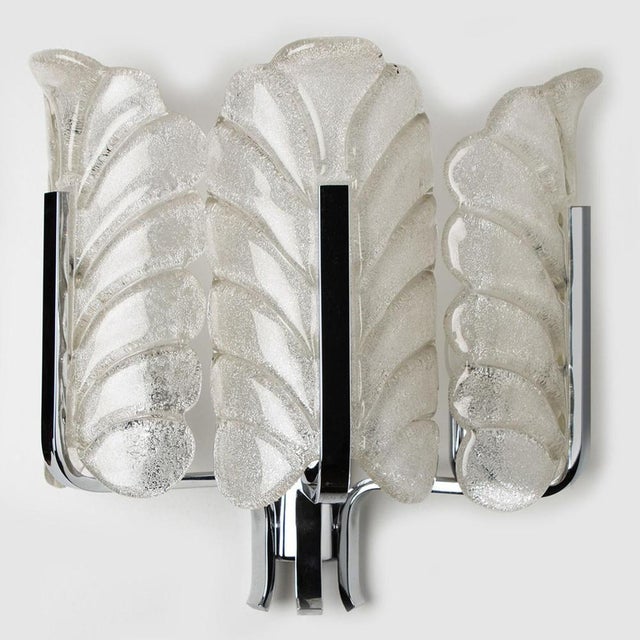 Vintage Glass Leaves Chrome Wall Lights by Carl Fagerlund for Orrefors, 1960s For Sale - Image 3 of 17