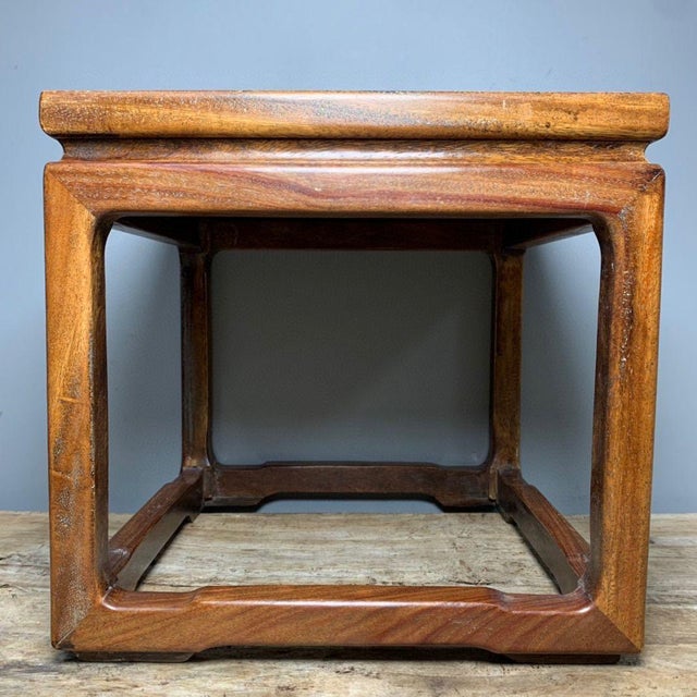 Brown Vintage Chinese Huali Rosewood Plant Stand | Mother-of-Pearl Inlaid Treasure Basin Motif For Sale - Image 8 of 9
