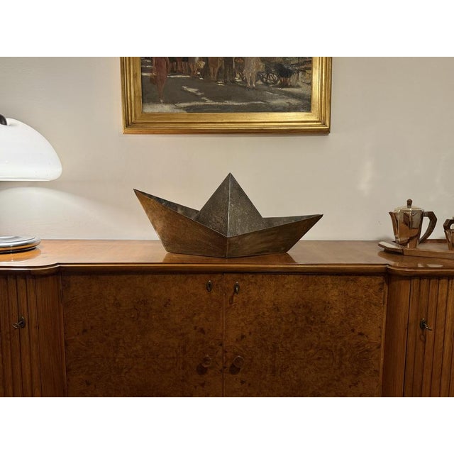 Modern Silver-Plated Paper Boat Sculpture by Aldo Cibic for Paola C., Italy, 1980s For Sale - Image 4 of 18