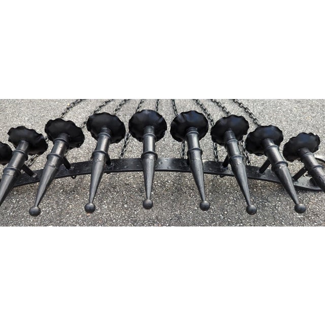 Hand Forged Wrought Iron 9 Light Wall Sconce Gothic Candelabra Spanish Revival For Sale - Image 4 of 17