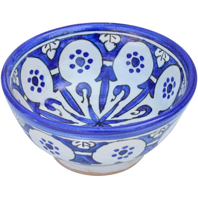 Mid 20th Century Handmade Moroccan Ceramic Bowl With Blue Hues For Sale In New York - Image 6 of 9