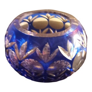 Godinger Legends Cut to Clear Crystal Cobalt Blue Bowl/Votive Candle Holder For Sale