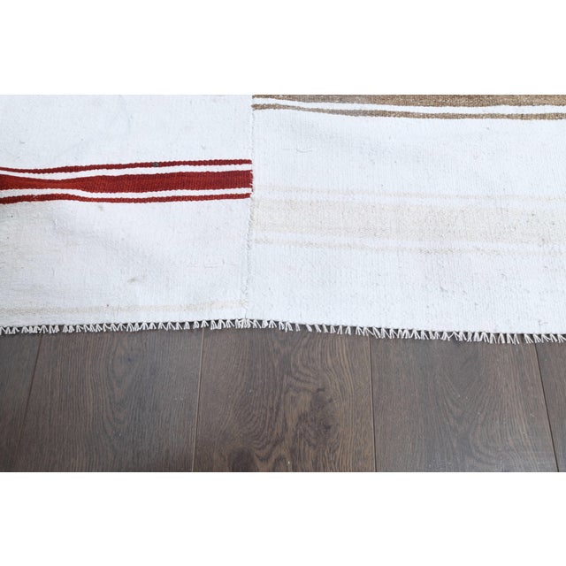 1970s Vintage Handmade Wool Cotton White Area Rug For Sale - Image 9 of 11