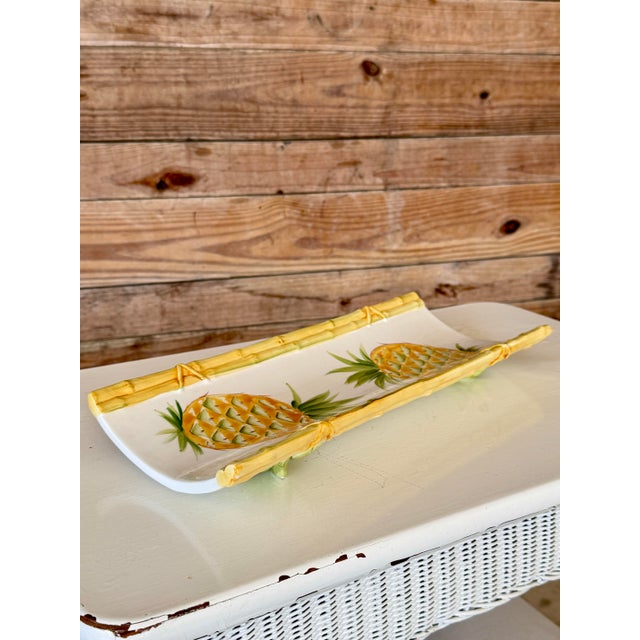 Vintage Italian San Marco Pineapple Ceramic Serving Tray With Faux Bamboo Trim For Sale In Naples, FL - Image 6 of 12