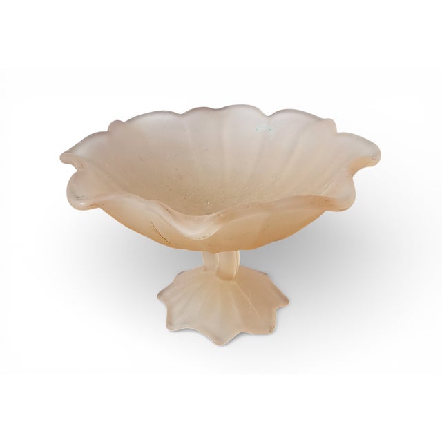Vintage Westmoreland Glass Company Frosted Peach Lotus Glass Footed Compote Dish, 1940s. Excellent condition. Unsigned....