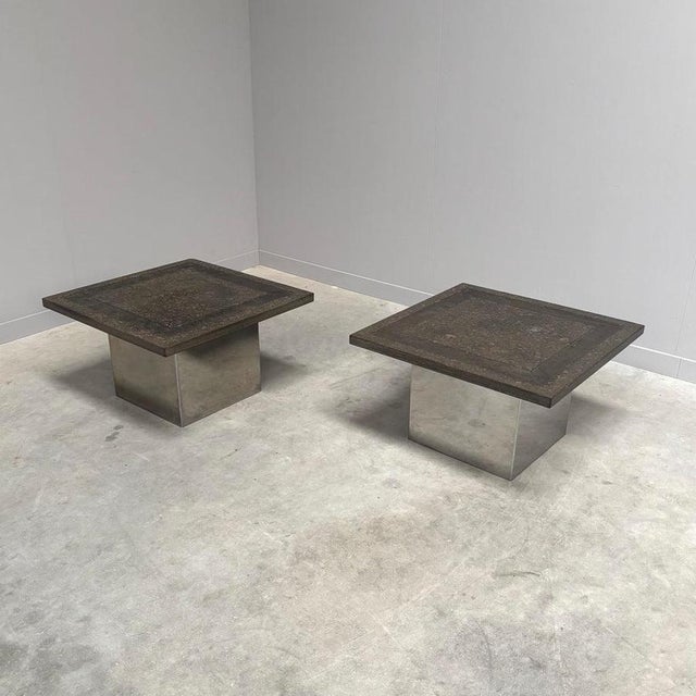 Stainless Steel and Stone Coffee Tables by Peter Draenert, 1970s, Set of 2 For Sale - Image 9 of 18