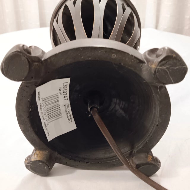 1974 Vintage Openwork Metal Table Lamp Bronze Color With Gold Accent For Sale - Image 9 of 12