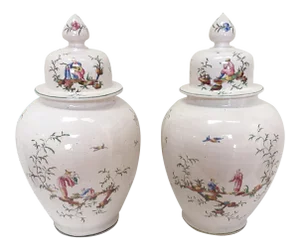 Mid 20th Century White Chinoiserie Urns - A Pair