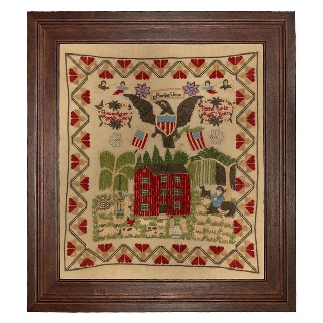 Not Yet Made - Made To Order Rachel Kohler Antiqued Embroidery Needlepoint Sampler Framed Print in Distressed Brown Frame For Sale - Image 5 of 5