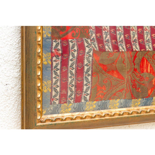 Framed Antique Silk Red & Gold Woven Wall Art For Sale - Image 4 of 8