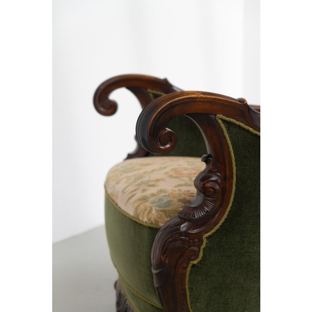 Danish Carved Lounge Chair in Green Velvet, 1920s For Sale - Image 14 of 18