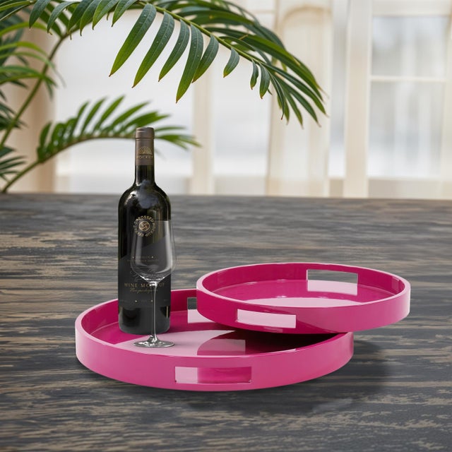 Saint Tropez Round Tray Set of 2 - Fuchsia For Sale - Image 9 of 10