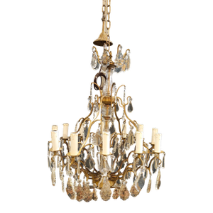 Late 20th Century French Louis XV Style 12-Light Crystal & Brass Chandelier