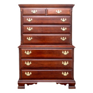 1990s Solid Cherry Wood Chest of Drawers Made in South Carolina by Sumter Cabinet Company - Vintage Late 20th Century - 38"w 19"w 56"h For Sale