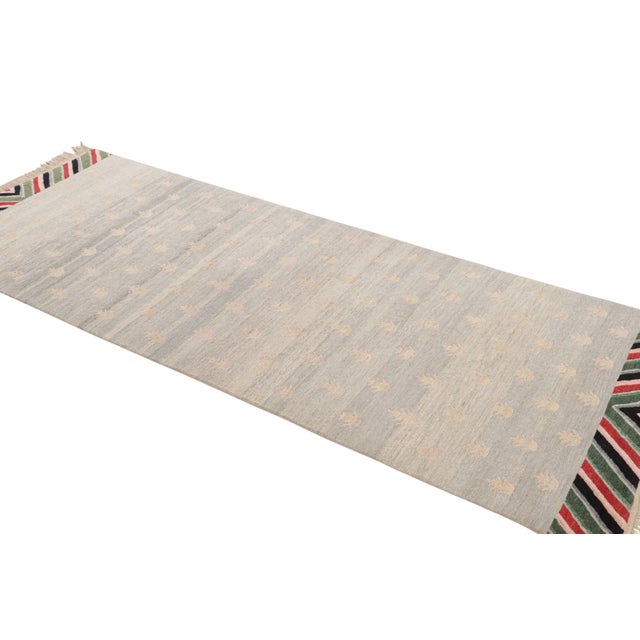 Rug & Kilim Rug & Kilim’s Custom Geometric Silver-Gray and Green Wool Runner – “youngste” For Sale - Image 4 of 8